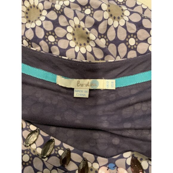 Boden Purple Floral V-Neck Dress W/ Jewels & Beads Size 8R (US) 12R (UK) - Picture 6 of 6